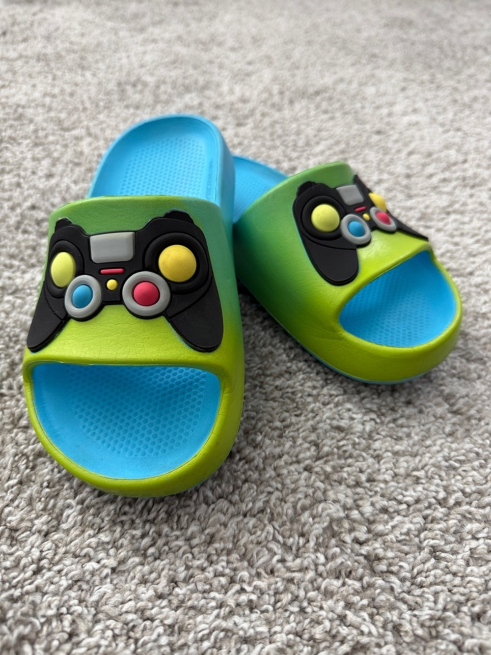 wonder nation Green and Blue Kids Slide Sandals with Game Controller Accent